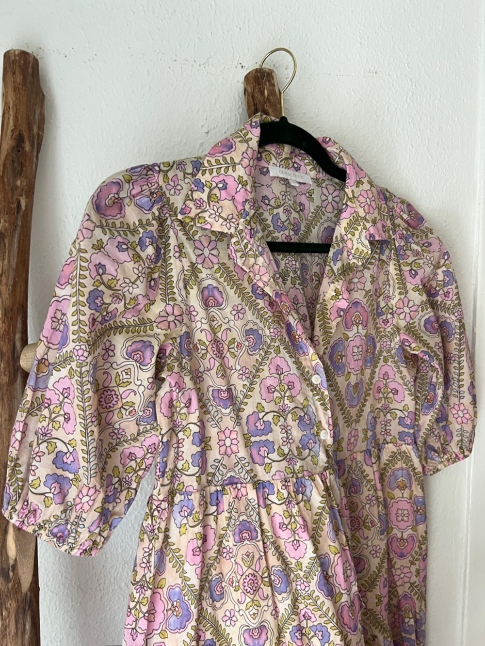 Olivaceous Pink Purple Cream Floral Tiered Cotton Short Puff Sleeve Mini Dress S - Picture 3 of 7